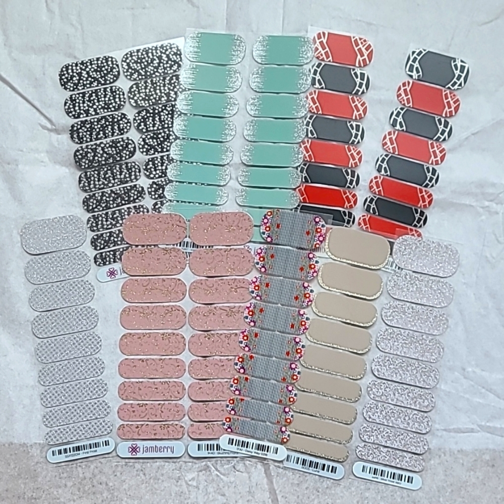 Jamberry Nail Lot - Blushing Floral, Metallic Berry, Iced, Luna, Silver Frost